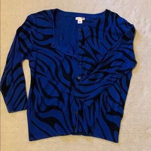 Women’s blue and black zebra print button up shirt